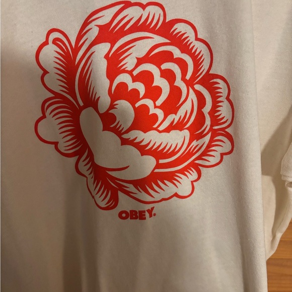 Obey Cream Tee with Red Floral Design - Picture 4 of 6
